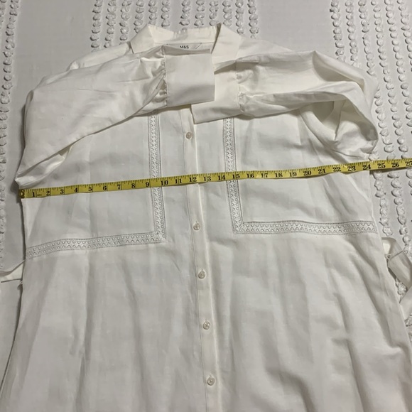 M&S Women Linen Rich Belted Collection Elegant White Shirt Dress Size 18 Quiet - Picture 11 of 16